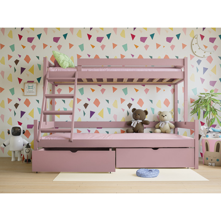 3-Person Pine Bunk Bed – Various Sizes & Colors | Polish Manufacturer