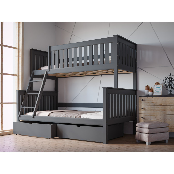ALVIN 3-Person Bunk Bed | Solid Pine Wood | Polish Manufacturer | Various Sizes & Colors