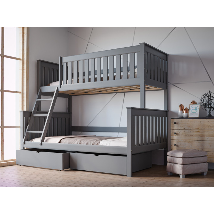ALVIN 3-Person Bunk Bed | Solid Pine Wood | Polish Manufacturer | Various Sizes & Colors