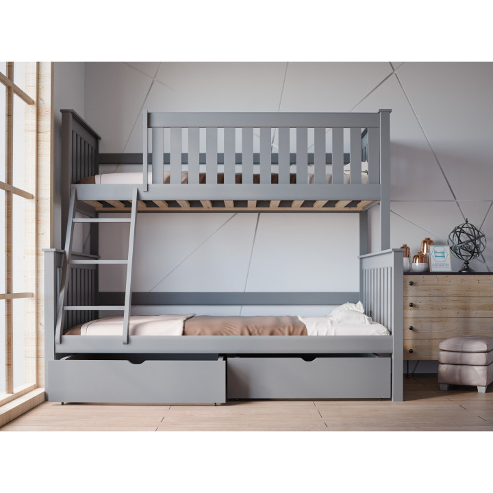 ALVIN 3-Personen-Etagenbett | Massives Kiefernholz | Polnischer Hersteller | Verschiedene Größen & Farben