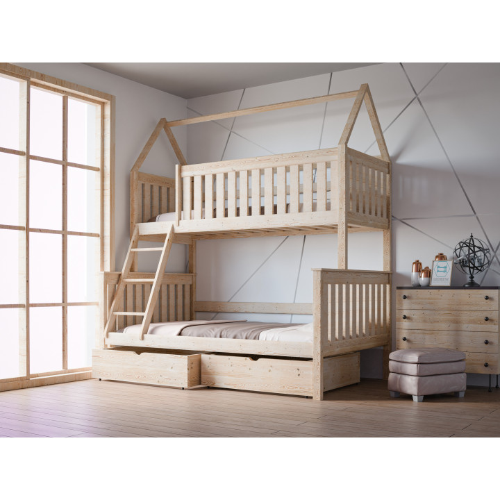 ALVIN House Bunk Bed 3-Person | Solid Pine | Polish Manufacturer