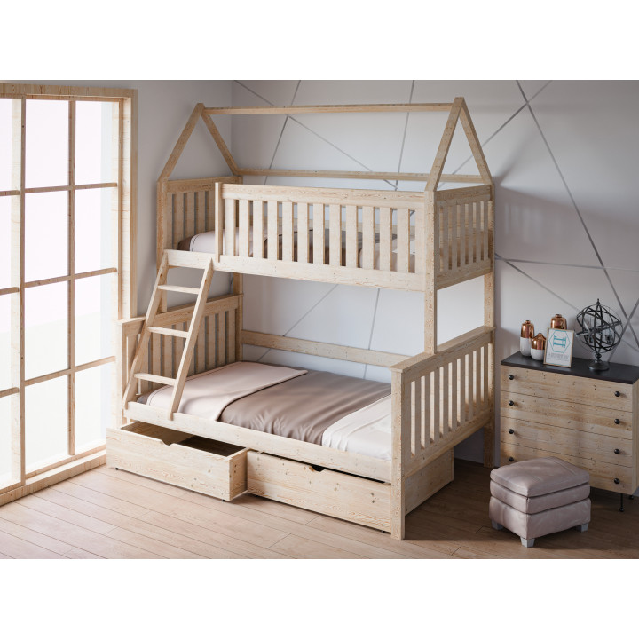 ALVIN House Bunk Bed 3-Person | Solid Pine | Polish Manufacturer