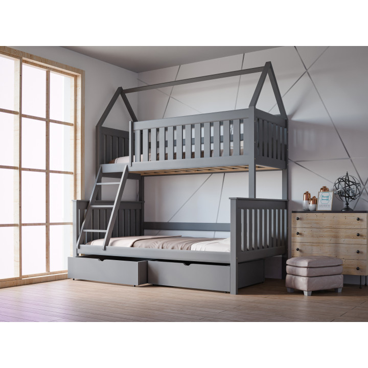 Łóżko piętrowe DOMEK ALVIN 3-osobowe | sosnowe | polski producent