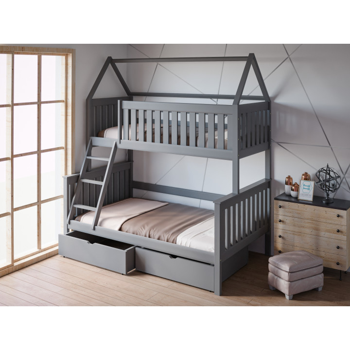 Łóżko piętrowe DOMEK ALVIN 3-osobowe | sosnowe | polski producent