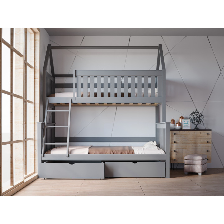 Łóżko piętrowe DOMEK ALVIN 3-osobowe | sosnowe | polski producent