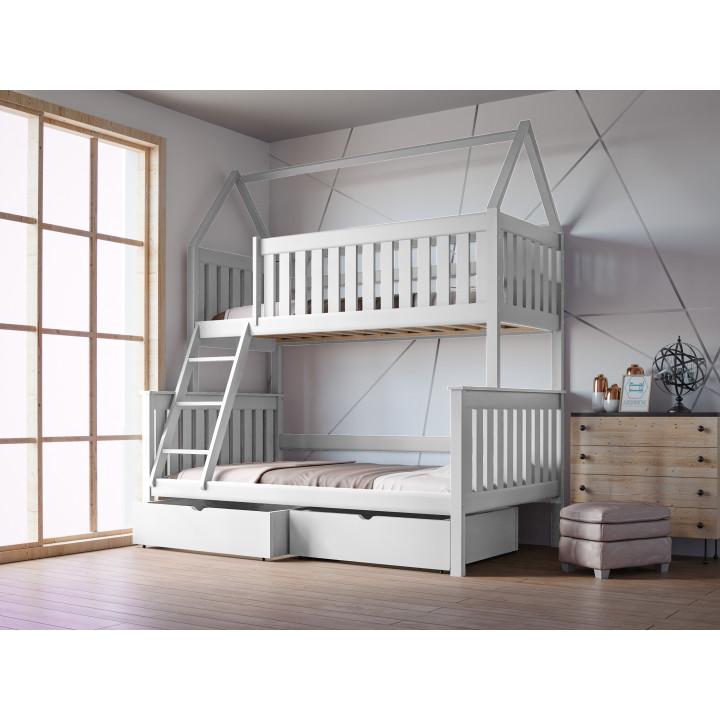 Łóżko piętrowe DOMEK ALVIN 3-osobowe | sosnowe | polski producent