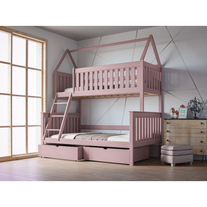 Łóżko piętrowe DOMEK ALVIN 3-osobowe | sosnowe | polski producent