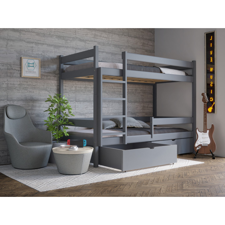 Łóżko piętrowe sosnowe z szufladami | Drewniane łóżka w różnych kolorach