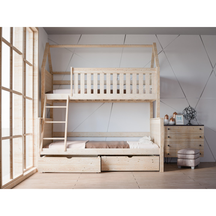 ALVIN House Bunk Bed 3-Person | Solid Pine | Polish Manufacturer