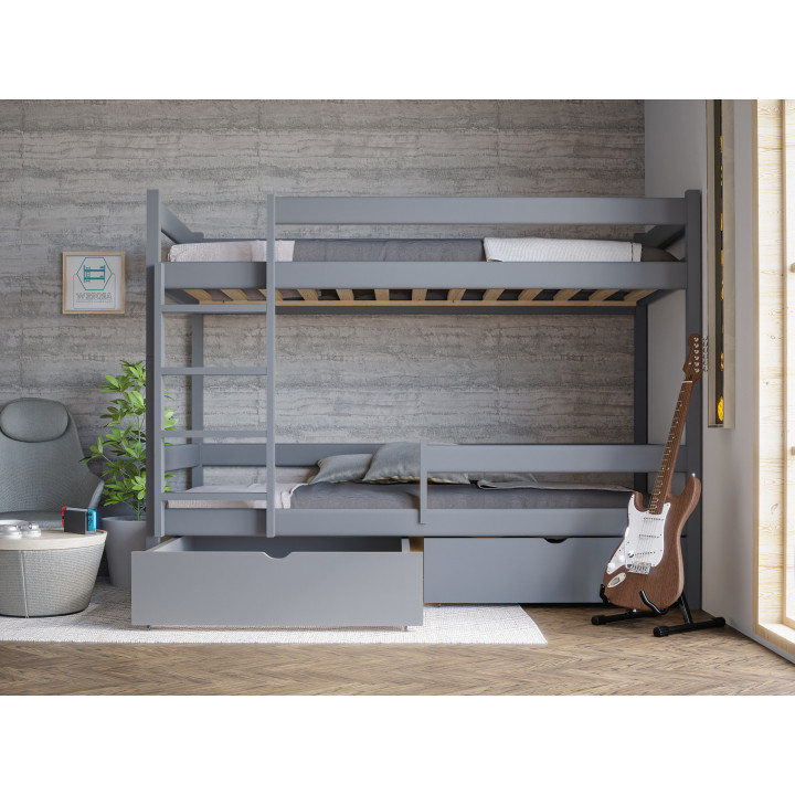 Łóżko piętrowe sosnowe z szufladami | Drewniane łóżka w różnych kolorach