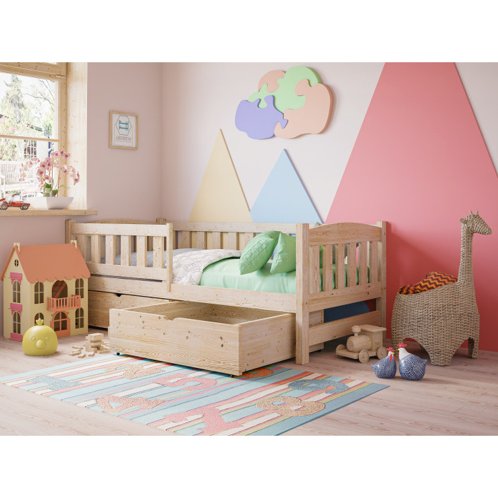 TOLEK Kinderbett | massives Kiefernholz mit Schutzgitter | polnischer Hersteller