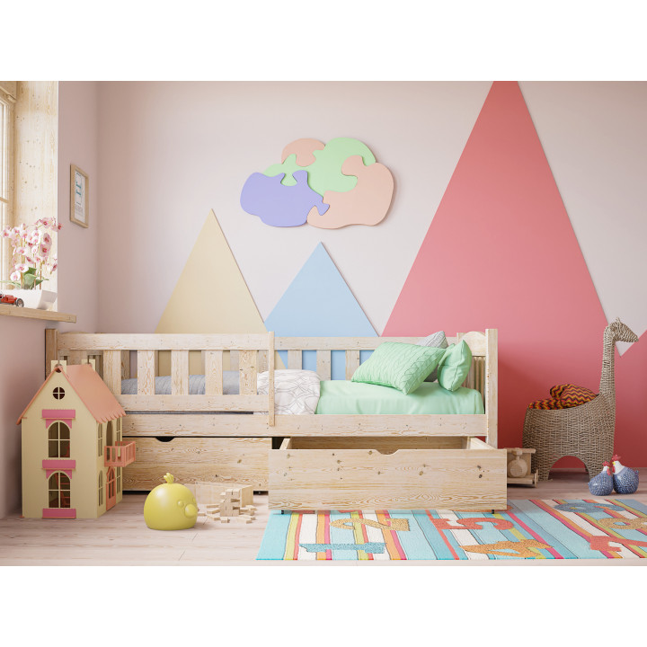 TOLEK Kinderbett | massives Kiefernholz mit Schutzgitter | polnischer Hersteller