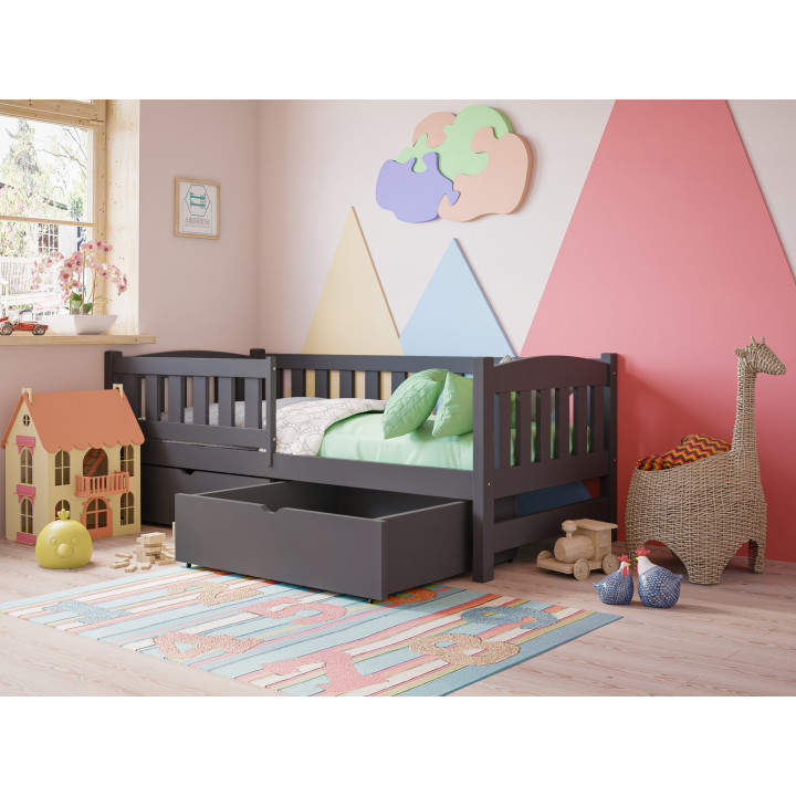 TOLEK Kinderbett | massives Kiefernholz mit Schutzgitter | polnischer Hersteller