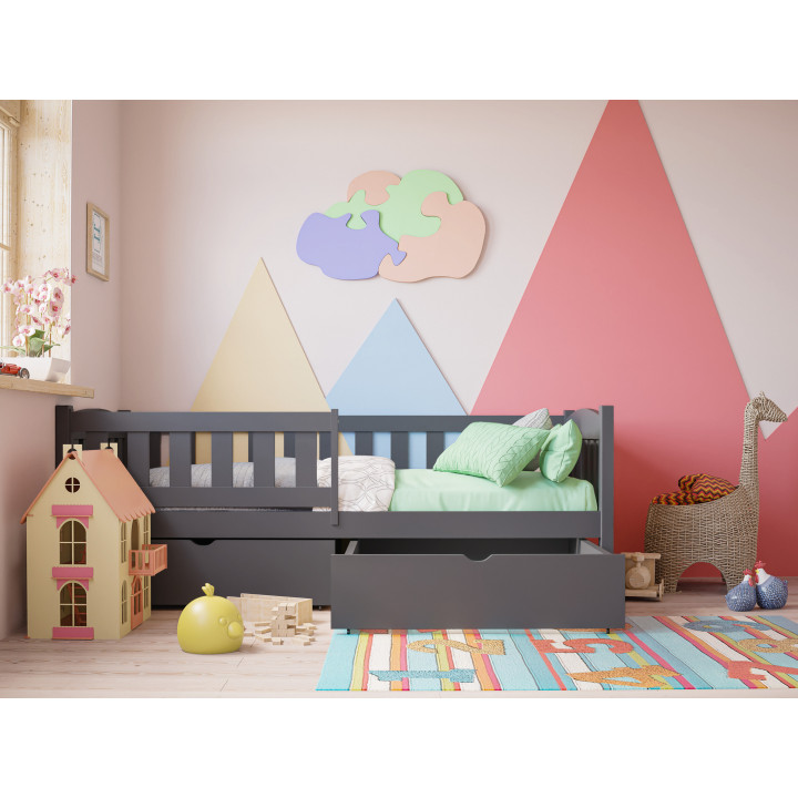 TOLEK Kinderbett | massives Kiefernholz mit Schutzgitter | polnischer Hersteller