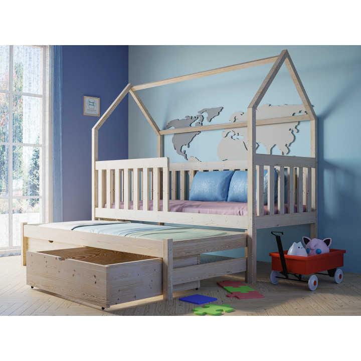 Kids Wooden House Bed with Trundle | Solid Pine Bed – Made in Poland