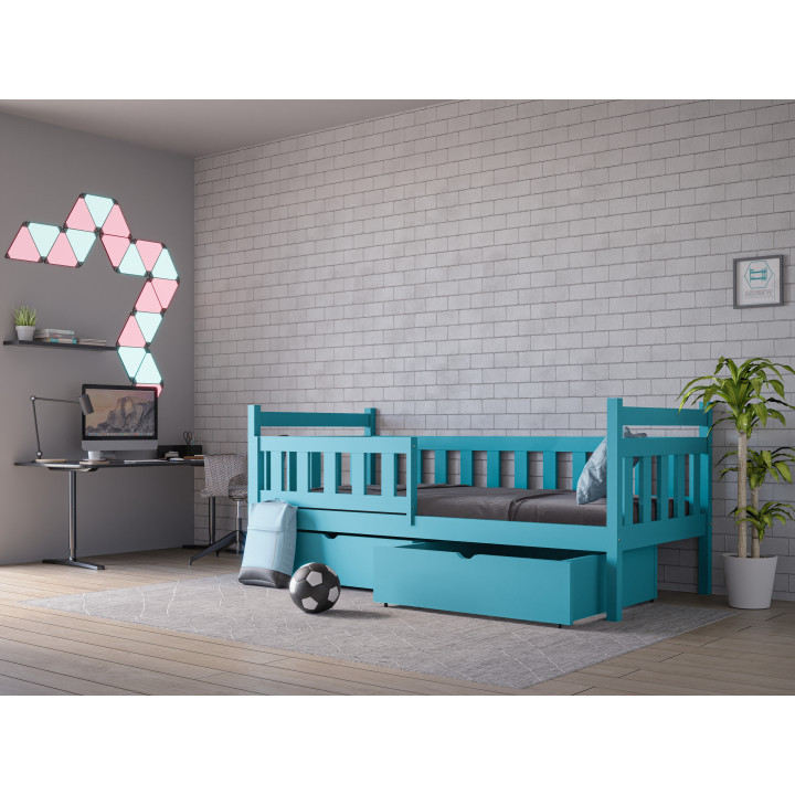 Tapczan SŁAWEK – łóżko dziecięce z barierką, drewno sosnowe