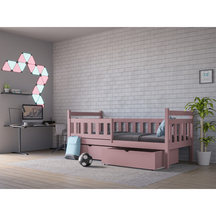 Tapczan SŁAWEK – łóżko dziecięce z barierką, drewno sosnowe