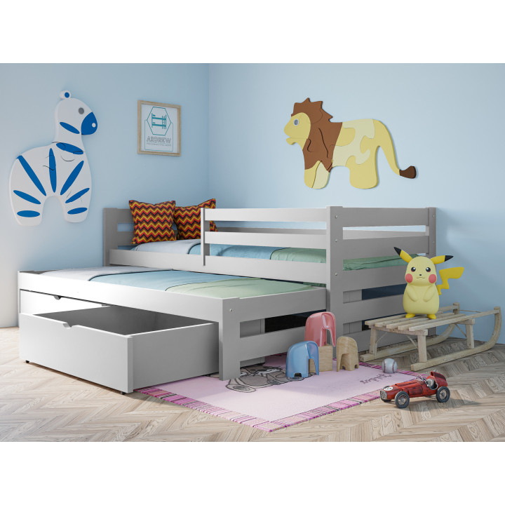 Tapczan MATEUSZ – łóżko dziecięce z wysuwanym spaniem z drewna