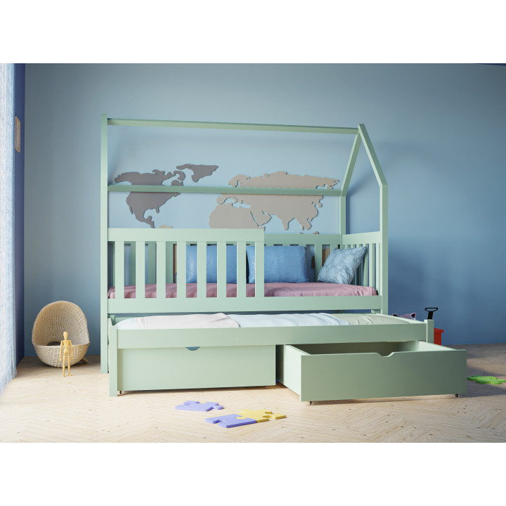 Kinderbett ANIA aus Kiefernholz mit Ausziehbett | Hausbett