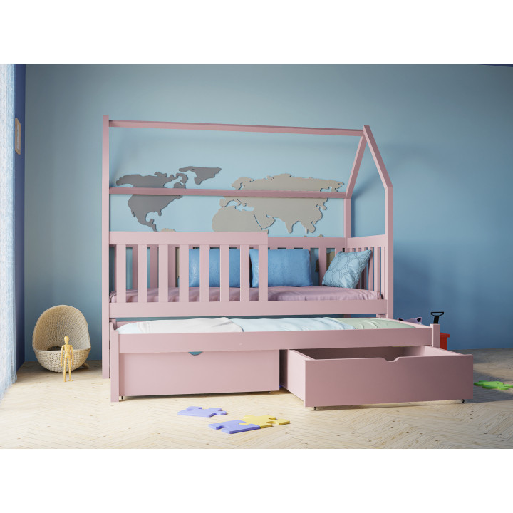 Łóżko dziecięce domek z wysuwem | Drewniane łóżko sosnowe – produkt polski