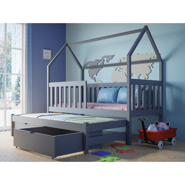 Kinderbett ANIA aus Kiefernholz mit Ausziehbett | Hausbett
